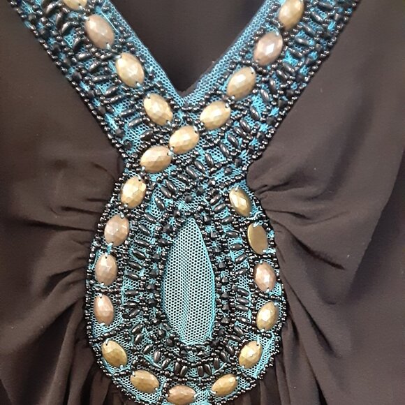 Hampshire Studio Woman's Beaded Top Size 1X, Short Sleeve, Boho, Hippie Pullover - Picture 2 of 7